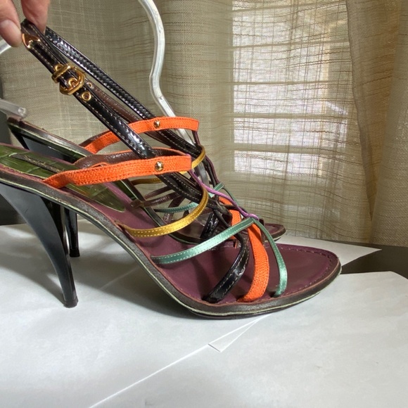 Louis Vuitton slingback heels multi-color leather straps size 38 Italy mules - Picture 6 of 11